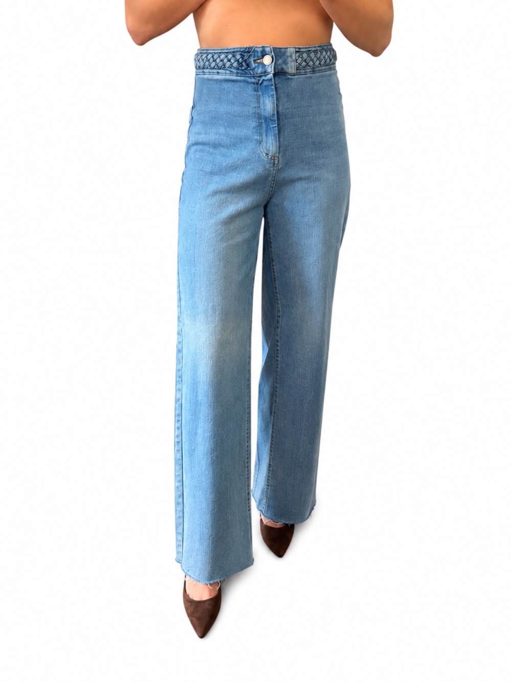 Oat New York Braided-Waist Wide-Leg Light Blue Jeans